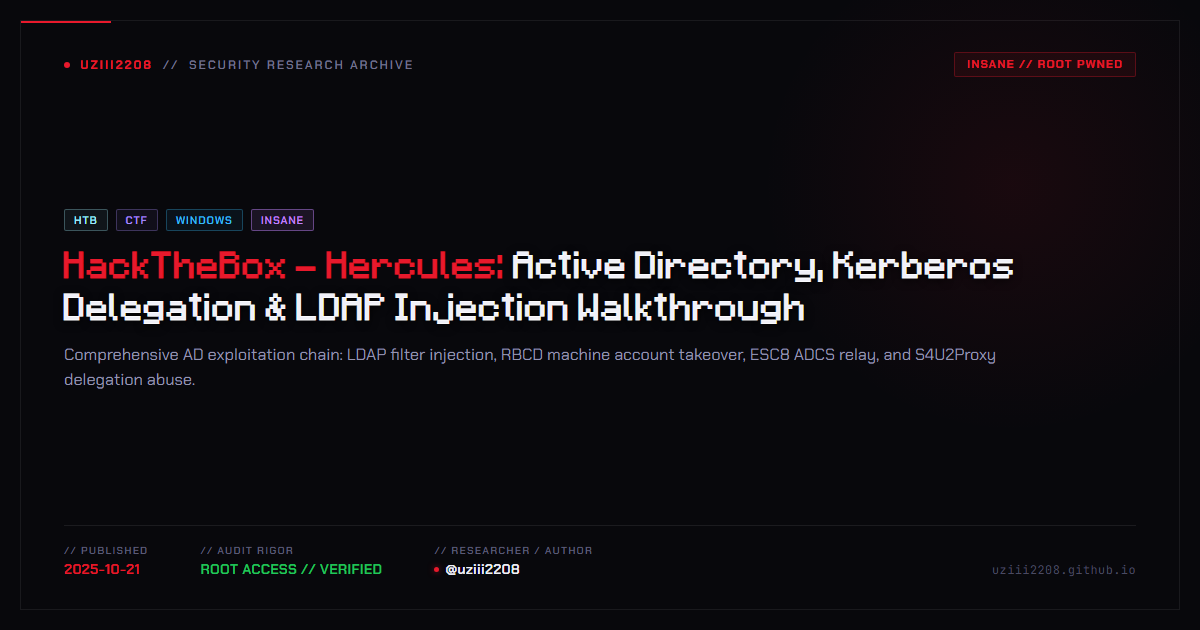 HackTheBox - Hercules: Active Directory, Kerberos Delegation & LDAP Injection Walkthrough