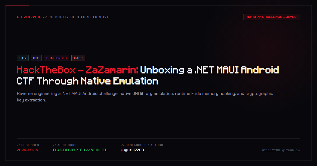 HackTheBox - ZaZamarin: Unboxing a .NET MAUI Android CTF Through Native Emulation